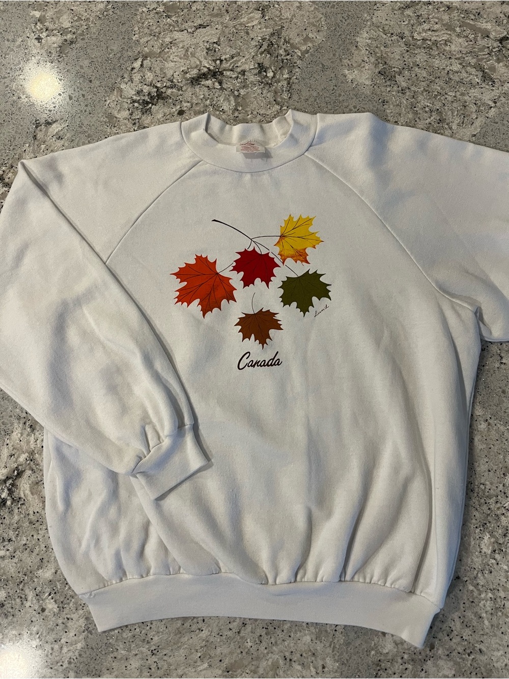 Vintage 90s White Crewneck Sweatshirt with Autumn Leaf Graphic - Canada